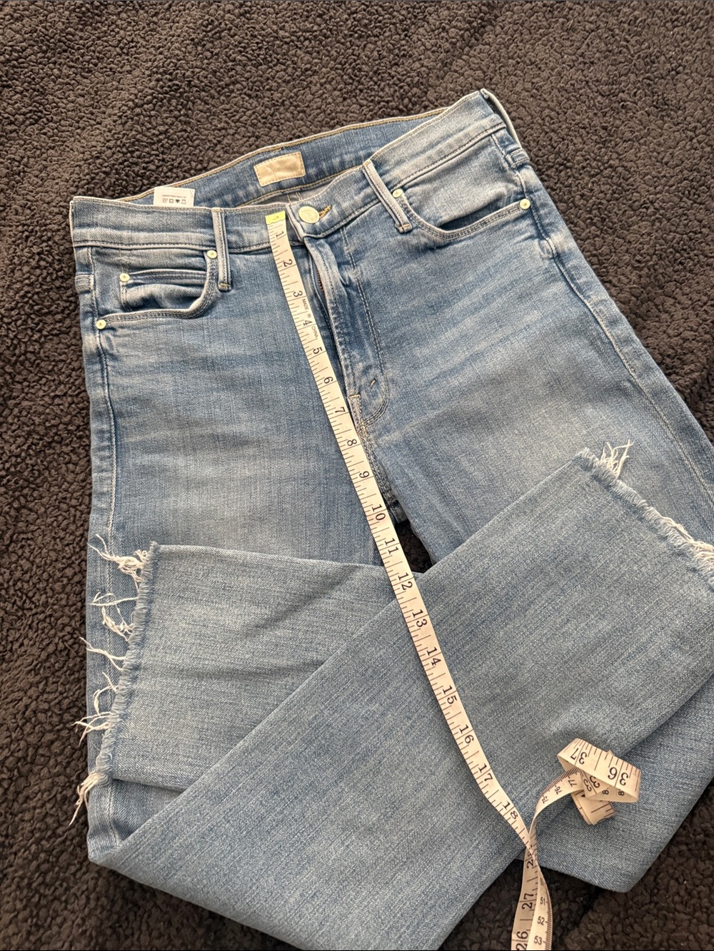 MOTHER mid rise dazzler crop fray. Light Blue Straight-Leg Jeans with Frayed Hem - Picture 2 of 8